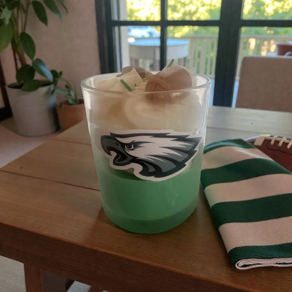 Eagles football theme handmade 22oz candle fireside with apples & maple bourbon